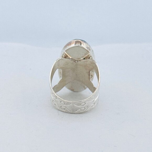 Bold Statement Turquoise Ring Sterling Silver 925 Filigree Band Size 9.5, 13.42g - Picture 3 of 11